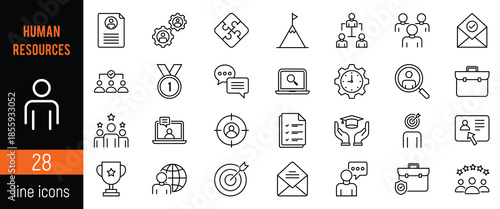 Human resources icon collection. Human resources, recruitment, employment, business, office, company, management. 