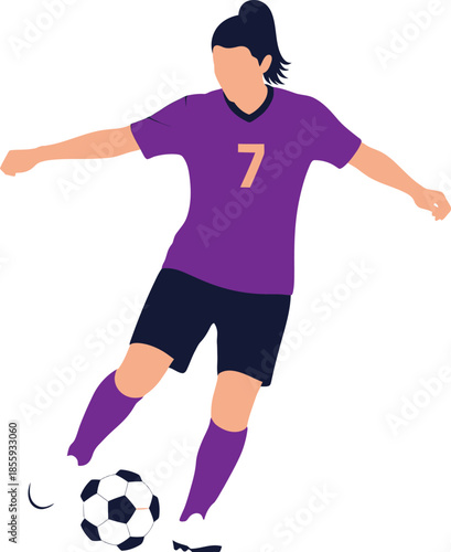 Cartoon Soccer Player in Purple Jersey #7 – Action Pose with Black Shorts and Ball Control