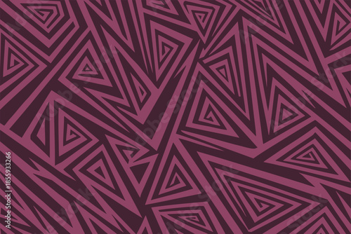 Sharp triangle spiral seamless pattern in purple, abstract geometric background
Jagged concentric triangular maze repeat, bold violet seamless wallpaper
