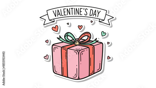 Valentine's Day Gift of Love: A delightful illustration of a beautifully wrapped gift box, adorned with a ribbon and hearts, symbolizing affection and love.
