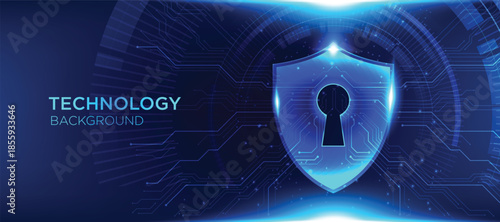 Cyber security shield with keyhole icon vector representing data protection, digital privacy, secure technology on futuristic circuit background. information security, network protection