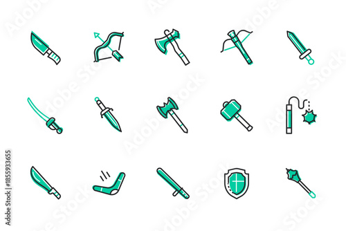 Cold steel arms - set of line design style icons
