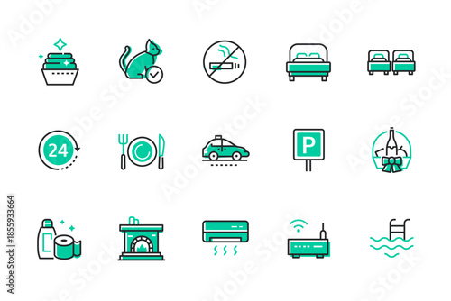 Apartment rental services - line design style icons