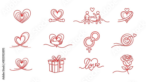 Elegant Collection of Hearts: A collection of exquisite red heart designs, celebrating the essence of love, with delicate lines and captivating aesthetics.