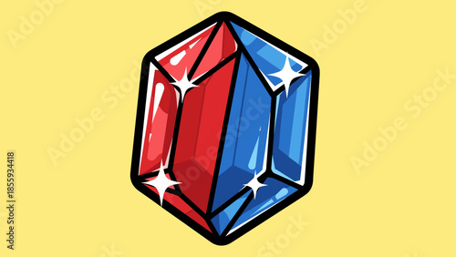 Red and Blue Crystal Gemstone with Sparkling Highlights Illustration.