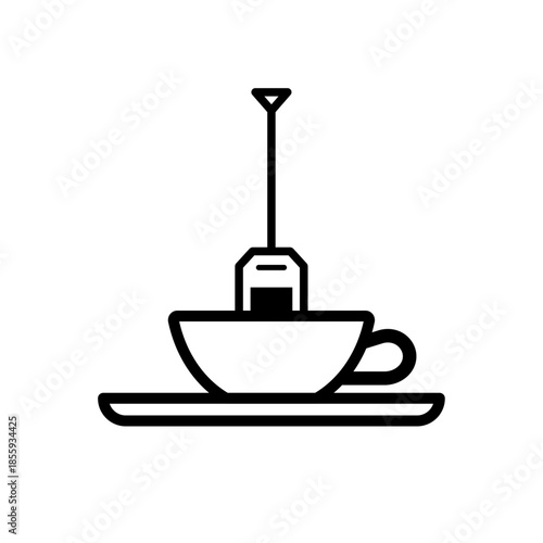 Simple bold line icon of cup with tea bag
