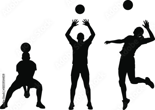 Volleyball players silhouette in action