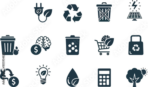 Eco friendly icons set for sustainable living and environmental conservation concept