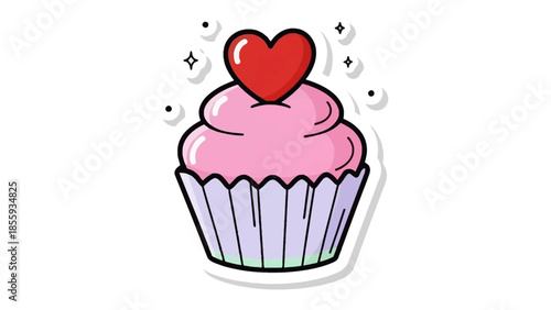 Sweetness in Every Bite: An adorable cupcake topped with a bright red heart, radiating love and happiness. Perfectly illustrating the sweetness of desserts.