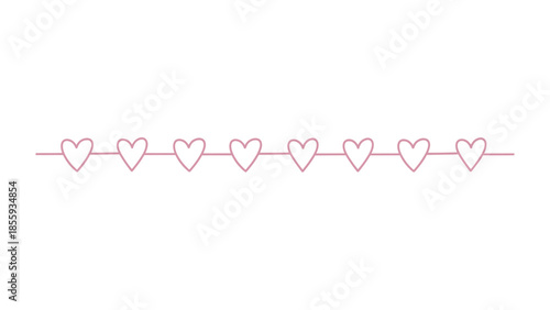 Hearts Garland Illustration: Delicate line art of pink hearts strung along a thin line, creating a charming and romantic decorative element, perfect for conveying messages of love and affection.