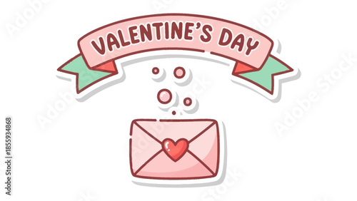 Valentine's Day Greeting: Expressing love and affection with a charming illustration featuring a heart-adorned envelope with floating heart and banner.