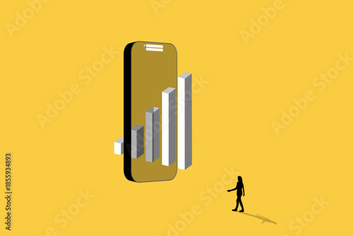 Business woman use online mobile to analyze business growth, financial success, and mobile market analysis