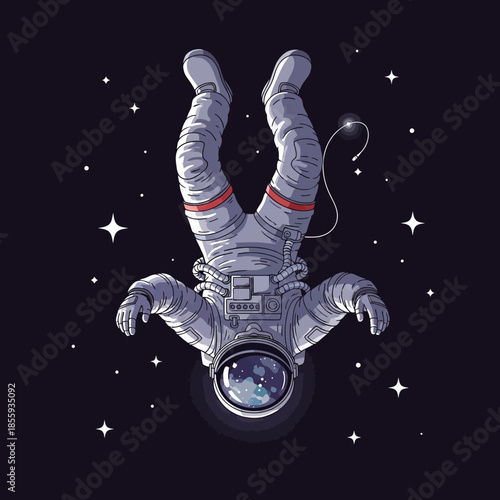 An astronaut's surreal descent through a starlit cosmos conveys a sense of serene exploration