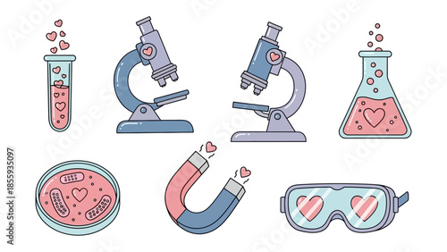 Love in the Lab: Delicate hearts and science equipment come together, sparking curiosity and joy