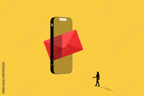 Business woman use online mobile for email communication, a new message alert, or digital marketing on a smartphone