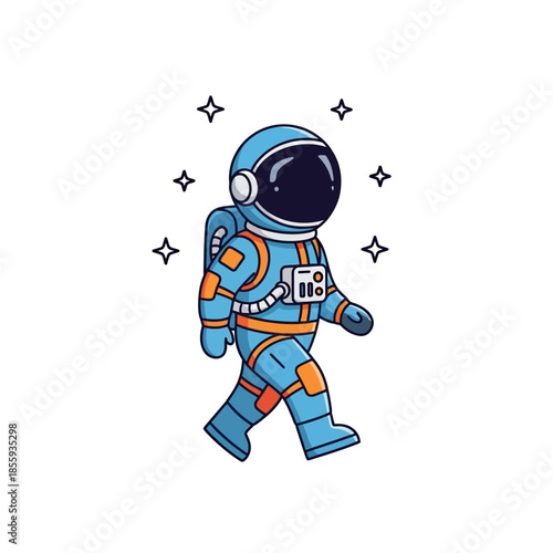Cartoon astronaut strolling amidst shining stars in a whimsical space adventure concept