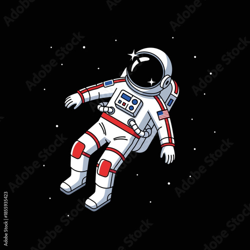 Astronaut's serene drift through the star speckled void of space vector illustration