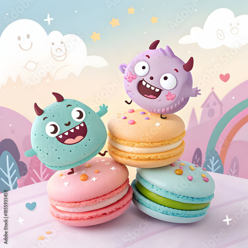 promot Whimsical Macaron Monsters: A Stack of Sweetness & Joy! on my backround