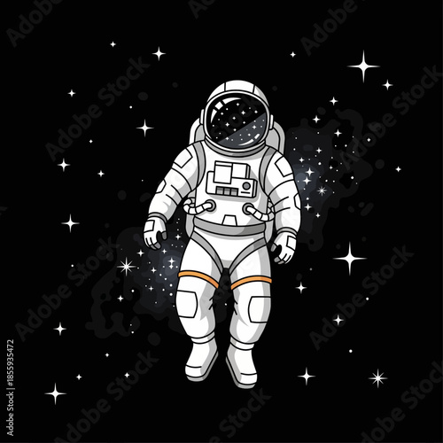 Astronaut explores the cosmos in vector illustration with twinkling stars scattered around