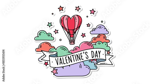 Valentine's Day Icon with Love: A heartwarming icon, featuring a heart-shaped hot air balloon, floating amongst pastel-colored clouds, celebrating the spirit of love and affection.