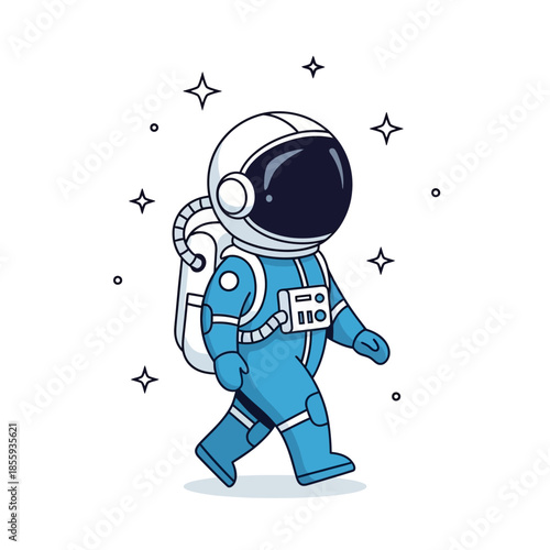 Whimsical astronaut illustration exploring the cosmos with radiant stars and boundless exploration