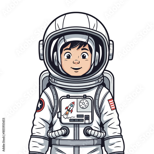 Enthusiastic young explorer embarking on a whimsical journey through space exploration and adventure