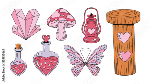 Whimsical Symbols of Affection: An enchanting array of symbolic illustrations, featuring a collection of delightful motifs that exude feelings of love and adoration.