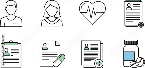 Healthcare and medical icons set linear style vector illustration isolated on white background