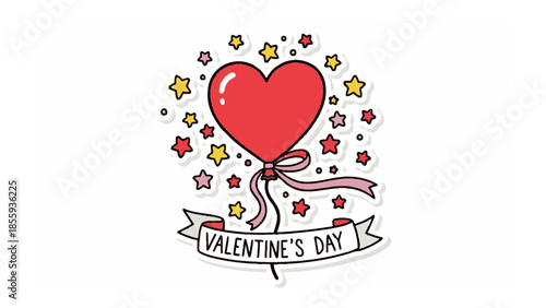 Love in the Air: A vibrant red heart-shaped balloon floats amidst a constellation of colorful stars, with a banner that readVALENTINE'S DAY,. Capturing the spirit of love and celebration.