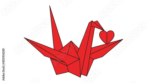 Love's Gentle Flight: A delicate origami crane carries a heart aloft, a simple expression of devotion and the embodiment of love and affection.