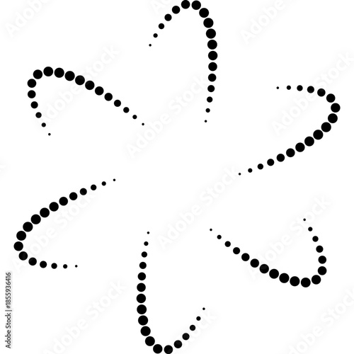 Abstract graphic design featuring a dynamic circular pattern composed of small black dots, symbolizing connection, innovation, and modern digital aesthetics suitable for branding