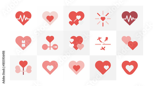 Heart Icons: A collection of various heart icons, symbolizing love, care, and affection. The diverse design are suited for a range of emotional expressions.