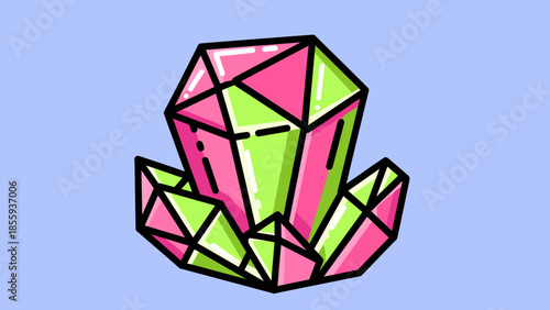 Colorful Crystal Cluster with Pink and Green Facets.