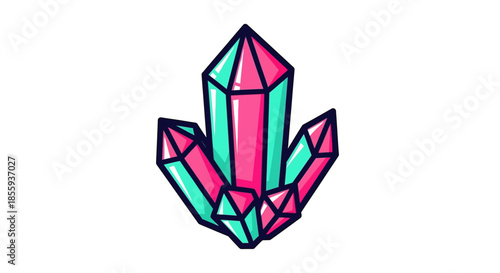 Vibrant Crystal Cluster Illustration with Pink and Teal Accents.