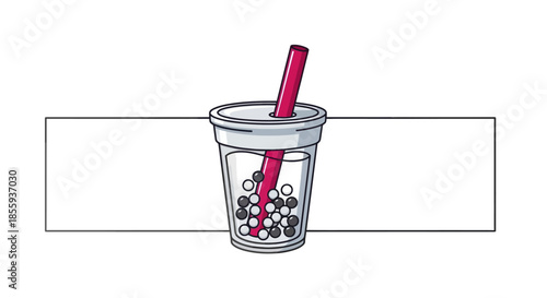 Illustration of a bubble tea drink with a straw.