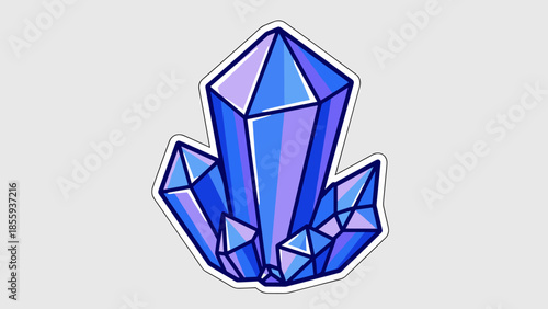 Illustration of a cluster of blue and purple crystals with white outline.