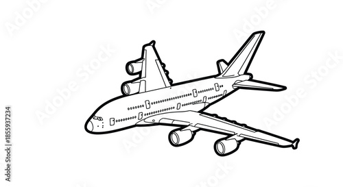 Simple Black and White Line Art Illustration of a Commercial Airliner Plane