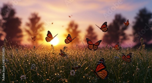 sunset in the field butterfly