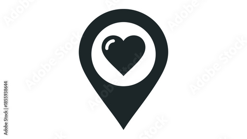 Love's Coordinates: An elegant emblem representing the location of love, affection, and care, using the classic heart symbol within a map marker. 