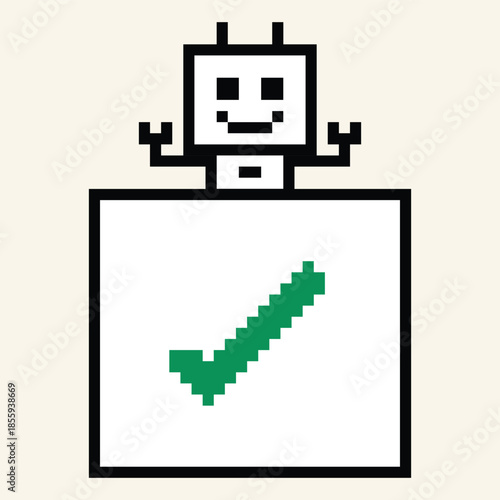 Cartoon pixel art of humanoid robot learning toy robotic engineer business bot machine vector character electronic background 8 bit artificial intelligence android.