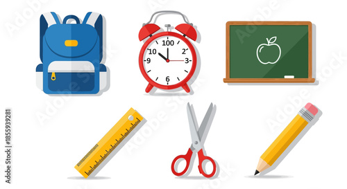 Colorful school supply essentials for educational resources and graphic design elements, great for