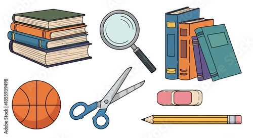 Colorful school supplies and learning tools illustration for education related designs