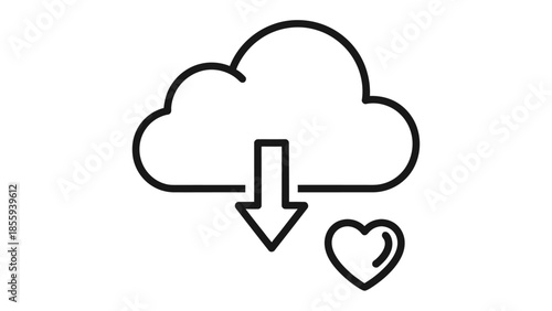 Cloud Download of Love: A digital depiction of a cloud with a downward arrow accompanied by a heart, symbolizing the act of downloading love or affection.