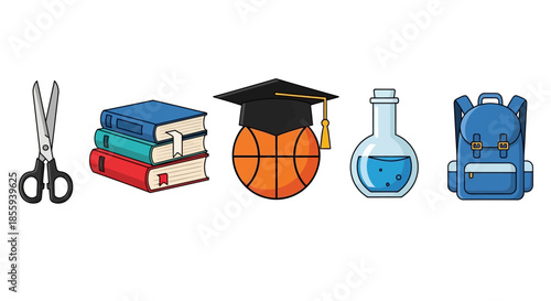 Diverse study elements representing comprehensive education and learning materials