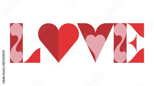 Love's Graphic: A captivating graphic design spells out the word LOVE using creative shapes of hearts and artistic elements, symbolizing affection, passion and Valentine's Day.