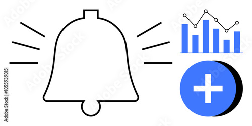 Notifications concept. Notifications ed with a bell, bar graphs, and a plus icon. Notifications for alerts, data tracking, real-time updates, and system monitoring. Usable for business analytics