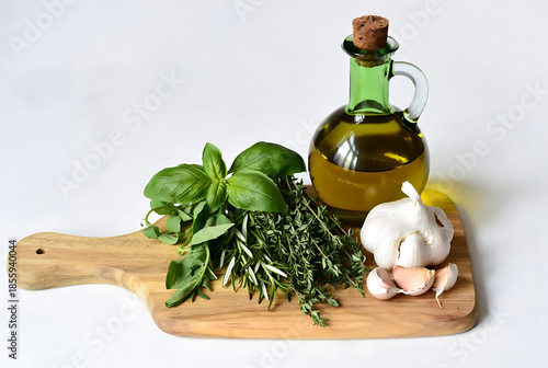 Fresh Culinary Herbs with Olive Oil and Garlic
