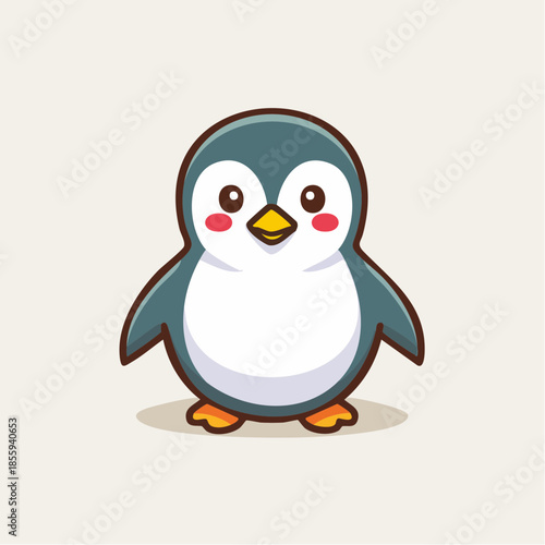 Cute cartoon penguin with rosy cheeks and orange feet.
