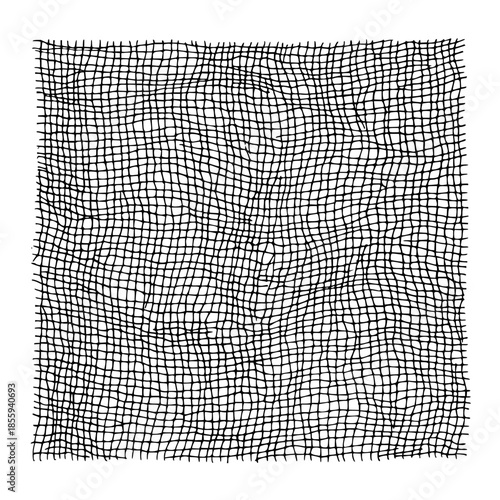 Abstract black and white grid pattern with uneven lines creating a textured background design element