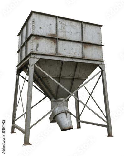 Heavy-duty industrial hopper factory site machinery metal engineering isolated on transparent background